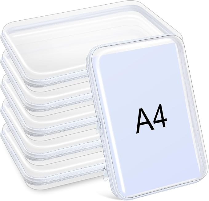 Sanwuta 6 Clear Hard Zipper Case,White,12.6 X 9 X 2 Inch | Pencil Case Pouches ,Makeup Bag,Plastic Toiletry Diaper Bag ,Travel Toy Storage,Waterproof Organizer Bins by Sanwuta