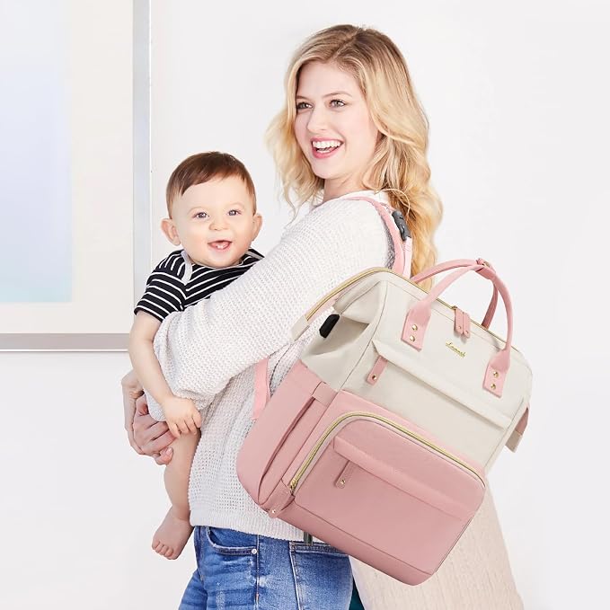 LOVEVOOK Diaper Bag Backpack, Baby Bag with Changing Station, Large Diaper Backpack for Moms Dads, Waterproof Leather Accents Baby Boy and Girl Bag for Travel Baby Essentials, Pink-Beige - Image 7