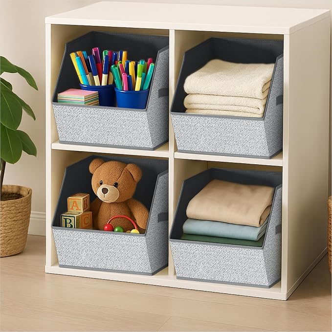 Large Closet Storage Cubes - Closet Storage Bins with Dual Handles for Clothes, Towels, Toys, Shelf Organizer Bins for Bedroom, Nursery, Shelves, Small Spaces, Ant Light Gray, 3 Pack - Image 8