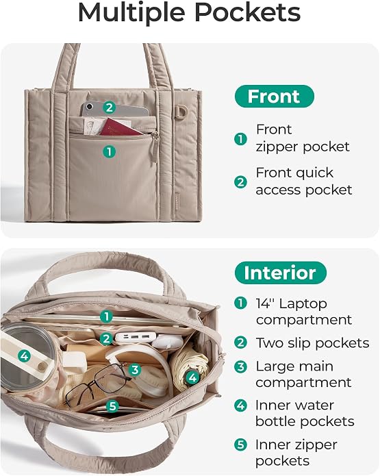 BAGSMART Boxy Tote Bag for Women, Crossbody Work Bag with Zipper | 3 Sizes Small Mini Tote Bag, Inner Tumbler Pocket Crush Bow Should Bag for Travel Work College - Image 4