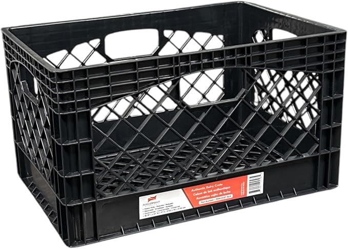 Juggernaut Storage 3-Pack 24-Quart Heavy-Duty Plastic Stackable Milk Crates | Open Bin Basket with Handles, Organizers for Home, Office, Dorm, and Car Organization, Black - Image 7