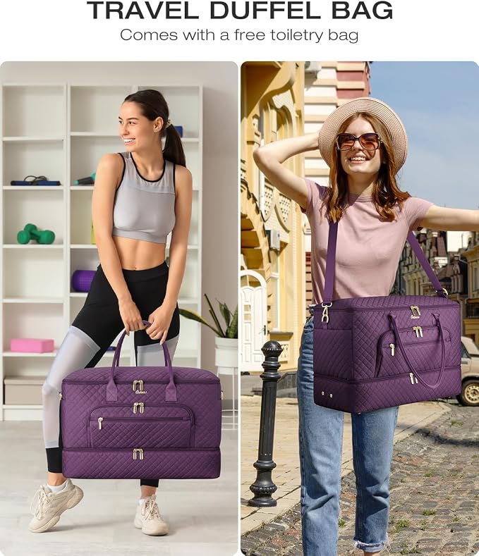 Travel Duffle Bag, Wide Open Large Weekender Bag for Women with Shoe Compartment, Carry on Overnight Bags with Toiletry Bag, Hospital Bag for Women Labor Delivery with Wet Pocket (Dark Purple) - Image 7