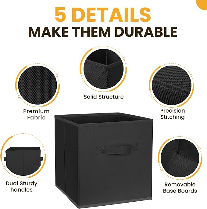 Large Storage Cubes- 13 Inch Cube Storage Bins for Organizing Shelves Kallax - Nursery Closet Organization Bins for Clothes Blanket - 10 Pack Collapsible Decorative Storage Box for Magazines (Black) - Image 6