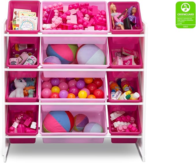 Delta Children Kids Toy Storage Organizer with 12 Plastic Bins - Greenguard Gold Certified, White/Pink - Image 5