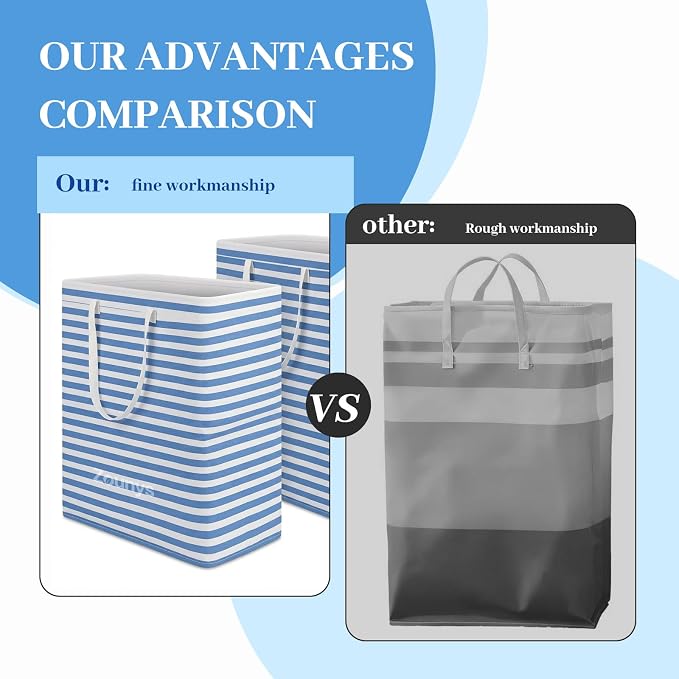 6Pack Large Laundry Hamper Collapsible Laundry Baskets, Waterproof Freestanding Laundry Hampers Plastic Laundry Basket in Back-to-School Season, Laundry Room, Dormitory, Bedroom (75Lx6, Bule) - Image 3