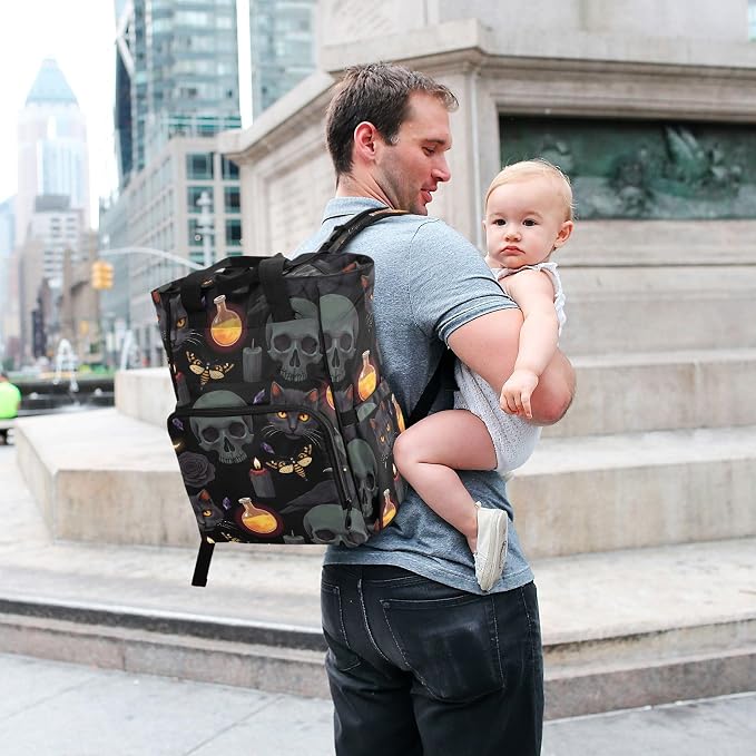 MNSRUU Diaper Bag Grey Skull Diaper Bag Backpack Multifunction Travel Diaper Bag Tote Large Capacity Diaper Changing Backpacks for Moms Dads - Image 7