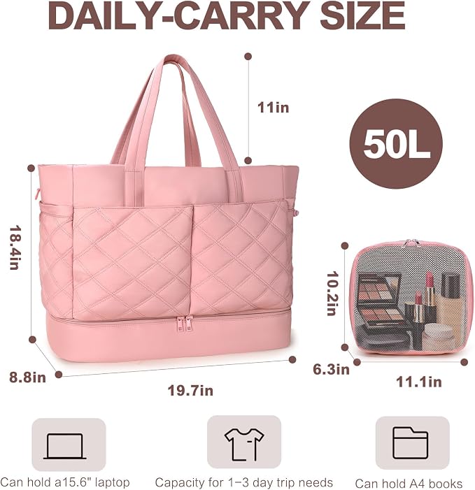 Large 2PCS Nylon Duffle Bag for Travel Weekender Overnight Hospital Gym Bag for Men & Women, Carry On Airline Approved Personal Item Duffel Garment Bag Luggage with Shoe Compartment & Packing Cube - Image 2