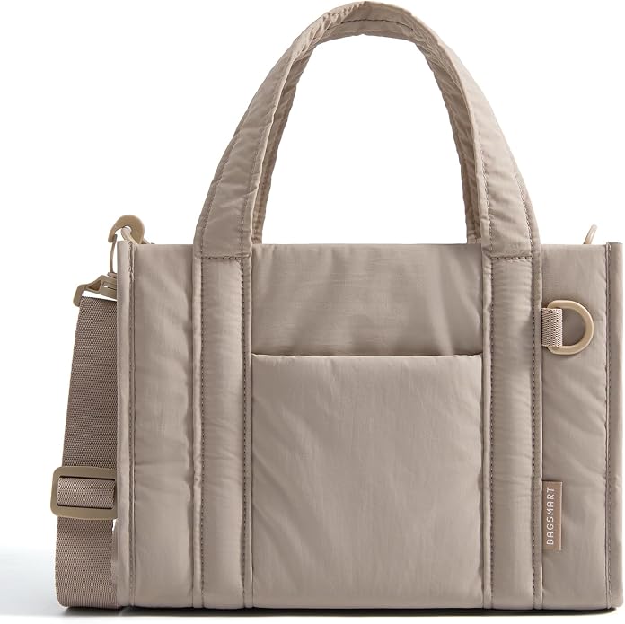BAGSMART Boxy Tote Bag for Women, Crossbody Work Bag with Zipper | 3 Sizes Small Mini Tote Bag, Inner Tumbler Pocket Crush Bow Should Bag for Travel Work College by BAGSMART