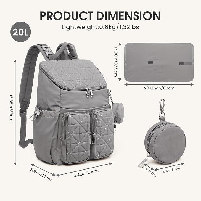 G4Free Diaper Bag Backpack for Moms Dads Travel Baby Bag with Pacifier Case & Insulated Pockets,Grey - Image 7