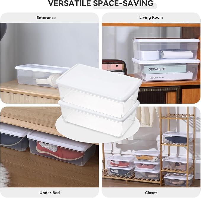 novelinks 8 Pack 6QT Plastic Storage Bins with Lids, Shoe Boxes (White) | Clear Shoe Storage Boxes, Shoe Boxes Clear Plastic Stackable, Shoe Bins, Shoe Containers, Craft Organizers and Storage - Image 6