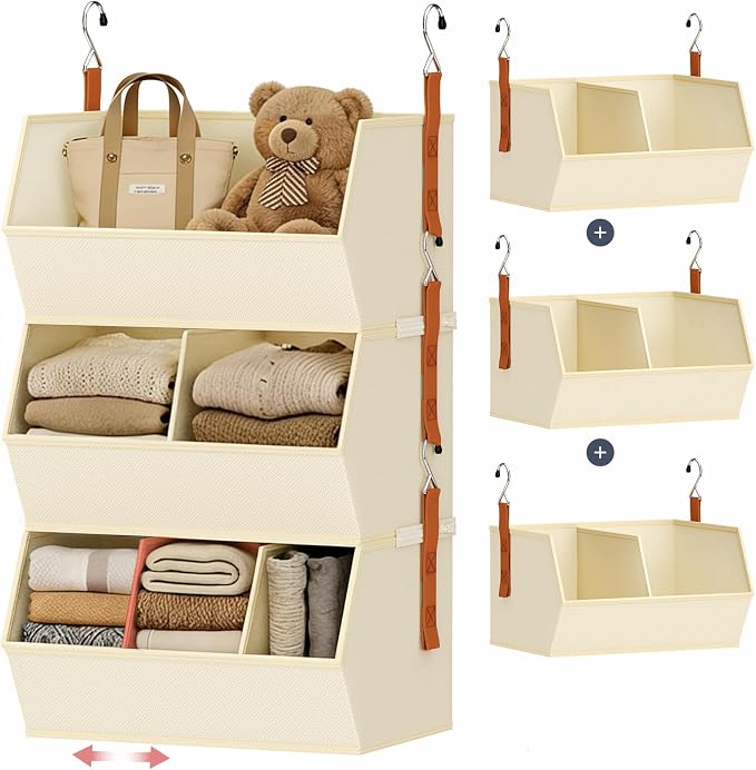 Hanging Closet Organizer Extra Large, Clothes Hanging Shelves for Closet with Divider, Collapsible Closet Storage System, Fabric Closet Hanging Organizer for Home, Dorm, Rv, ,Handbags, Underwear, Sock by DiMJ