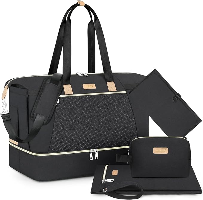 Diaper Bag Tote for Baby 7PCS, Large Mommy Bag with Portable Changing Pad | Multifunctional Hospital Bags for Labor and Delivery with Pacifier Case and Organizer Pouches,Travel Baby Bag for Boy Girl by ITIEZY