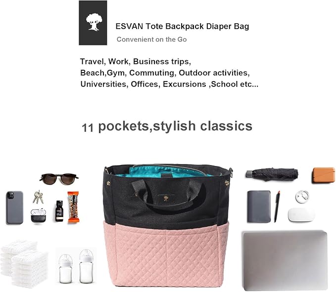 Diaper Tote Bag Totepack Backpack Crossbody Bag 3 in 1 for Women Laptop Backpack Multifunctional with Insulated Pockets - Image 6