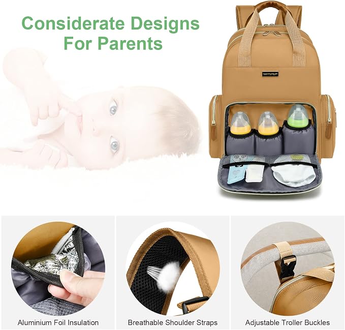 Diaper Bag Backpack with Changing Station, Baby Diaper Organizer Travel Bag | Large Capacity Diaper Bag for Moms Dads - Fold Out Changing Pad, Insulated Pockets, Stroller Straps, Baby Eessentials - Image 3