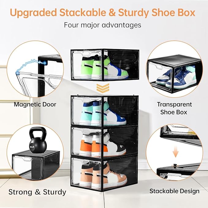INSTY 12 Pack Large Shoe Storage Box, Clear Shoe Storage Organizer with Magnetic Door, Stackable,Shoe Containers For Display Sneakers, Easy Assembly, Fit up to US Size 12, Transparent - Image 3