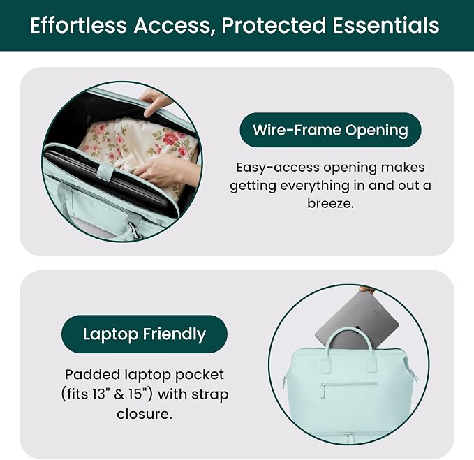 Nobl Travel Weekender Bag for Women & Men, Large Duffel Carry-On Tote | Trolley Sleeve, Separate Shoe Compartment & Laptop Pocket, Leather Overnight Bag for Airplane, Gym & Road Trips, Powder Blue - Image 2