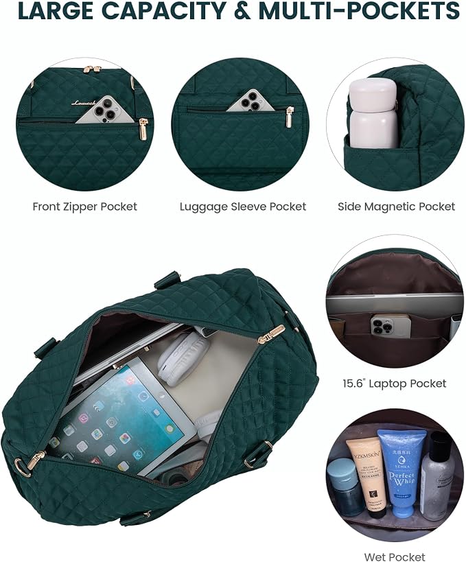 LOVEVOOK Travel Duffle Bag for Women, Weekender Overnight Bag with Shoe Compartment, Carry on Bag with Toiletry Bag, Gym Duffel Bag with Wet Pocket, Hospital Bags for Labor and Delivery 3 Pcs Set - Image 3