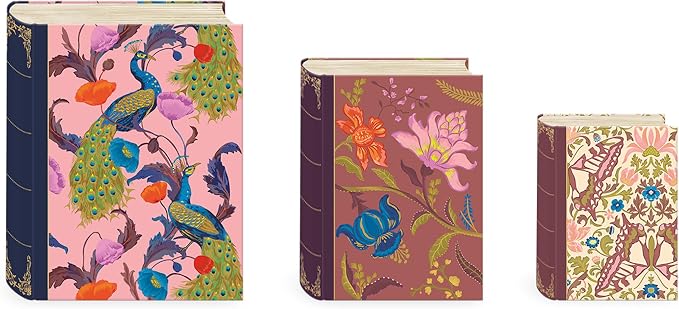 Punch Studio Decorative Storage Boxes with Lids | Nested Book Style Set of 3 Coated Cardboard Keepsake Box for Photos Documents Gifts Home Organization, 11” x 13.5” Peacock - Image 5