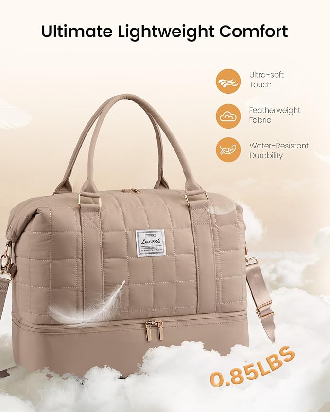 LOVEVOOK Travel Duffel Bag - Versatile Weekender Bag for Women, Puffer Carry On & Overnight Bag for Short Trips, Coffee Brown - Image 5