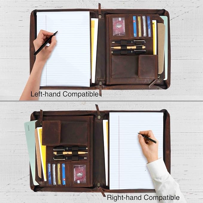 Leather Portfolio for Men, Portfolio Organizer with Zipper for Men Women, Leather Padfolios Business Resume Legal Pad Notebook Binder for A4/Pad (Brown) - Image 3