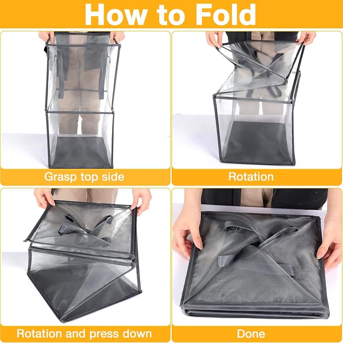 Zopeal 3 Pack Collapsible Mesh Laundry Basket, Grey, Double-layer | 13 Inch Square with Handles, Portable Foldable Hamper, Mesh See-through, Space Saving for Dorm Bedroom Laundry Room - Image 7