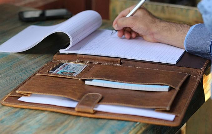 Leather Business Portfolio Business Personal Organiser Folder Full Grain Leather padfolio by KomalC - Image 6
