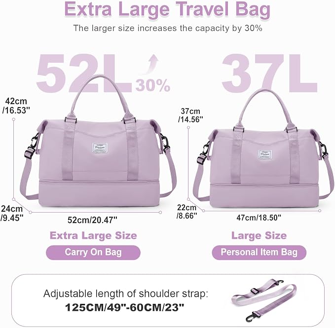Large Weekender Bags for Women, Travel Duffel Bags with Shoe Compartment,Personal Item Travel Carry on Overnight bag for women Travel Set,Purple - Image 2