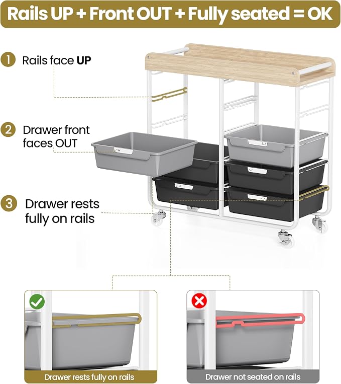 10 Drawer Rolling Storage Cart with Wood Top for Classroom Crafts Grey | Easy Setup, Large Capacity, Sturdy Build, Lockable Mobility, For office, classroom and home supplies - Image 7