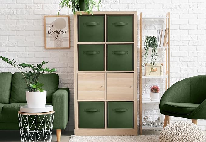 Sorbus Foldable Storage Cubes - 6 Fabric Baskets for Organizing Pantry, Shelf, Toy Box, Cubby, Closet Organizer - 11 Inch Collapsible Closet Organizers and Storage Bins (Dark Green 6 Pack) - Image 3