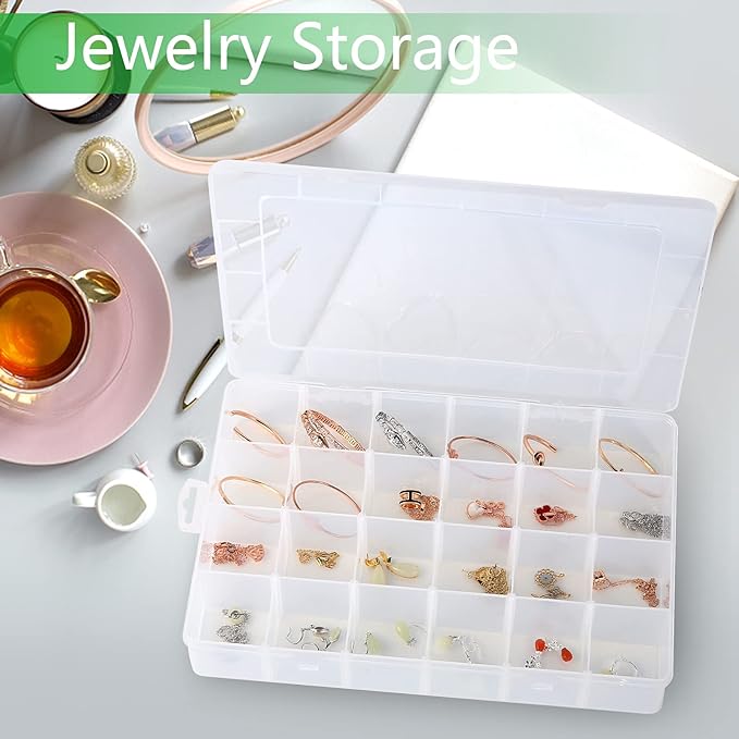 Gbivbe Large 24 Grids Plastic Organizer Box Adjustable Dividers,Clear Storage Box for Jewelry, Art DIY Crafts, Washi Tapes, Beads and Small Parts - Image 5