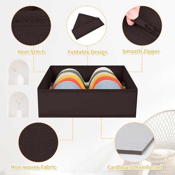 DIMJ Drawer Organizer Clothes, 12 Pack Underwear Organizer, Foldable Closet Organizers, Sock Organizer Bra Organizer, Fabric Dresser Organizer for Clothes, Bra, Socks, Tie (Brown) - Image 2