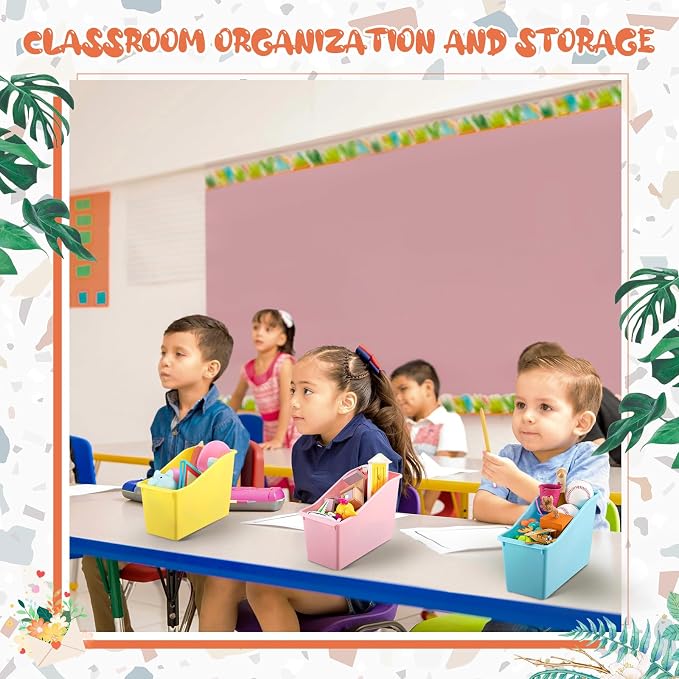 Geetery 24 Pcs Book Bin for Classroom with Labels Stackable Plastic Organizing Bins 11.5 x 5.4 x 7.5 in Book Holders Storage Bins Box Baskets for Classroom Library Home (Pastel Color) - Image 6