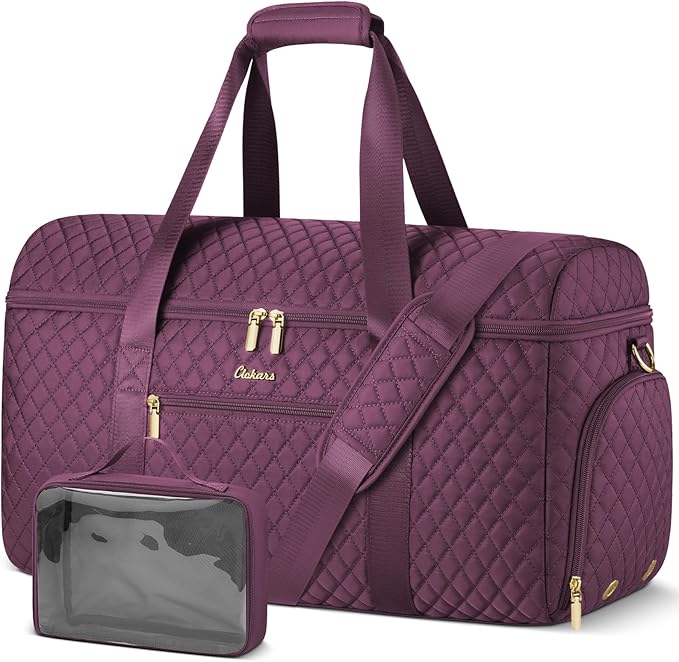 Weekender Bags for Women, Wide Open Large Travel Duffle Bag with Shoe Compartment, Overnight Carry on Bag Personal Item Travel Bag with Wet Pocket (Dark Purple) by Unknown