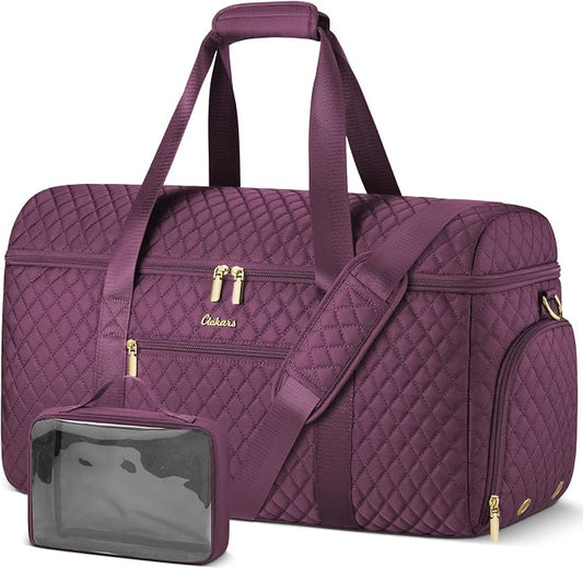 Weekender Bags for Women, Wide Open Large Travel Duffle Bag with Shoe Compartment, Overnight Carry on Bag Personal Item Travel Bag with Wet Pocket (Dark Purple) by Unknown