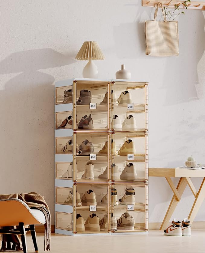 ANTBOX Foldable Shoe Rack,Shoe Organizers for Closet Plastic Shoe Storage Box For Entryway,Living Room,Large Sturdy Stackable Sneaker Cabinet Bins With Magnetic Clear Door 6 Tiers 12 Pairs - Image 2