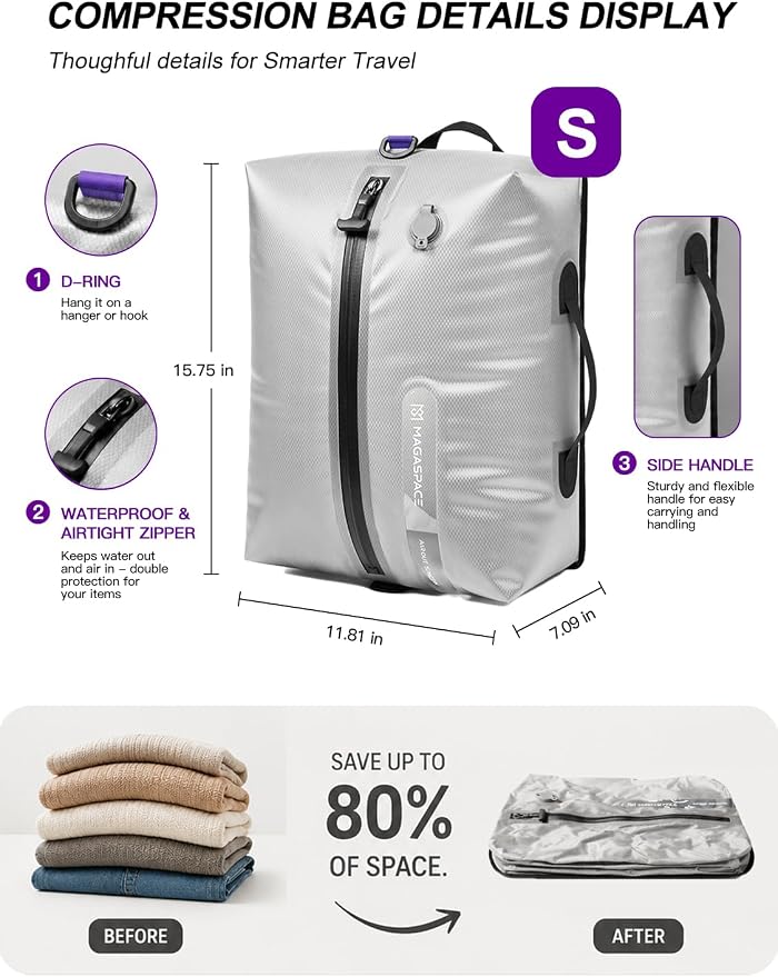 Vacuum Seal Bags for Travel with Pump, 21L Waterproof Compression Bags, Reusable Vacuum Storage Bags for Clothes, Travel Vacuum Kit Gift Set - Image 5