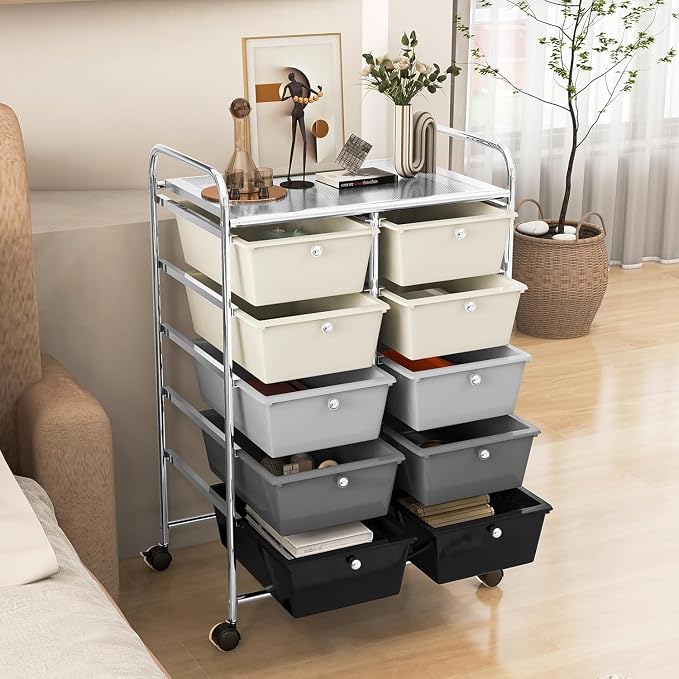 10 Drawer Rolling Cart, Storage Cart Organizer on Wheels, Drawer Cart with Metal Frame & Large Storage Capacity, Rolling Cart with Drawers for Living Room Classroom, Office - Image 2