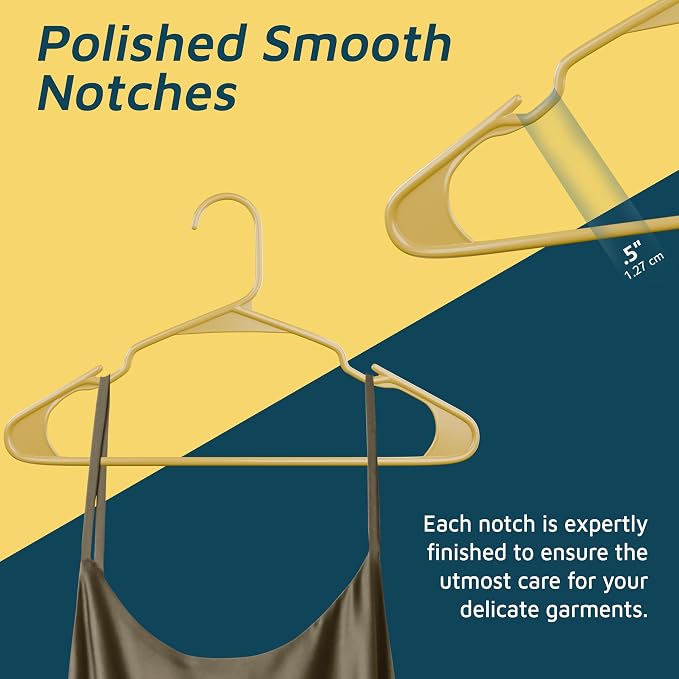 Lifemaster Plastic Clothes Hangers – Heavy Duty Hanger Set, for Organizing Clothes, Dresses, and Coat, Holds Up to 5 lbs, Space-Saving Hangers with Non-Slip Shoulder Grooves, Pack of 20, Yellow - Image 7
