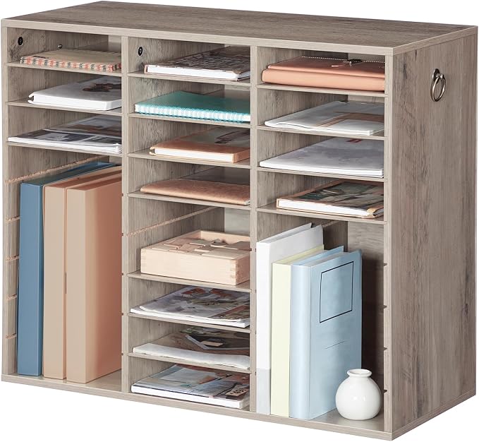 HOOBRO Literature Organizer, 27 Compartments Wooden Mail Organizer, Countertop Literature Sorter with Adjustable Shelves for Home, Office, School, Student Mailbox for Classroom, Greige BG27WF01 - Image 9