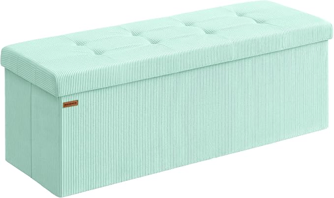 SONGMICS MAZIE Collection - Storage Ottoman Bench, Foldable Foot Rest, 15 x 43 x 15 Inches, End of Bed Bench, Storage Chest, Load 660 lb, Living Room, Bedroom, Entryway, Moonlight Green ULSF604C01 by Unknown