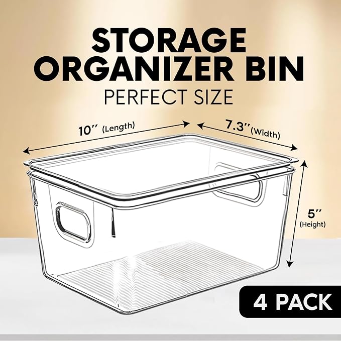 Clear Plastic Storage Bins with Lids, Perfect for Kitchen Organization or Pantry Organization and Storage, Stackable Fridge Organizer Bins, Storage Containers for Organizing, Cabinet Organizers - Image 2