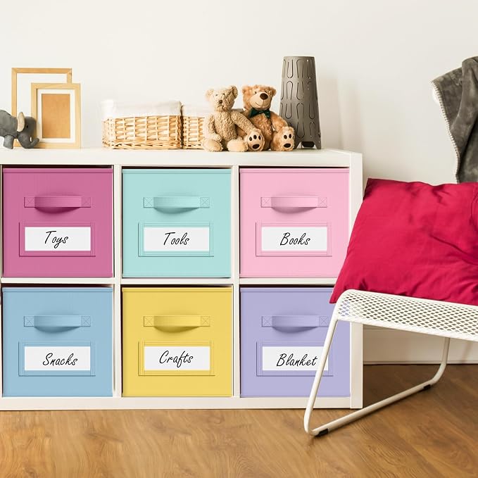 Teenyyou 10 Pack Fabric Storage Cubes 11 Inch Collapsible Cube Bins with Label Window & Handle Foldable Organizers Baskets for Shelf Closet Nursery Kids Room Clothes Book Toy(Macaroon) - Image 2