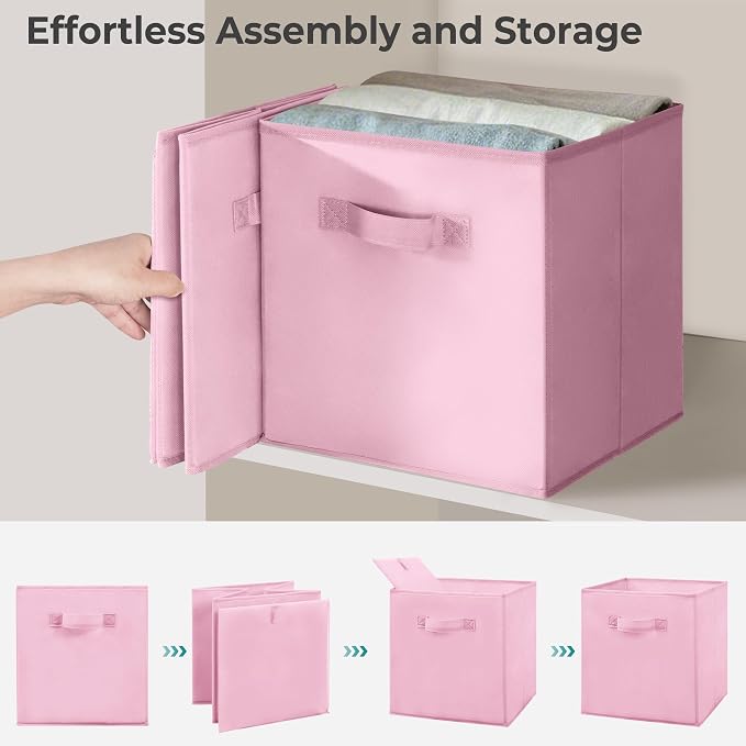 Storage Bins, 11 Inch Fabric Storage Cubes, Collapsible Cube Storage Box, Fabric Closet Organizers with Handle for Office, Closets, Bedroom, Living Room, Multi-Color, 30 Set, 3 Color - Image 5