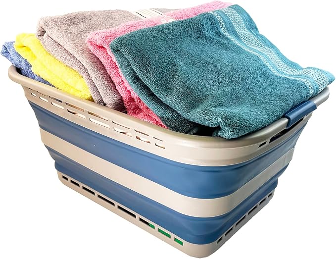 SAMMART 42L (11 gallons) Collapsible Plastic Laundry Basket - Portable Pop Up Storage Container/Organizer - Portable Hamper - Space Saving Easy Storage (Grey/Mist Blue) - Image 5