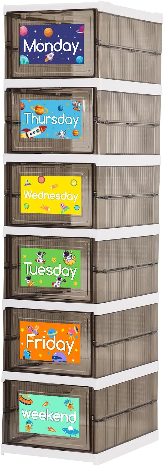Shelf Daily Weekly Clothes Organizer for Kids Foldable Weekly Hanging Closet Organizer with Door Plastic Closet Storage for Boys and Girls Monday Through Friday Essential Stuff（Grey & White） by Hlimior