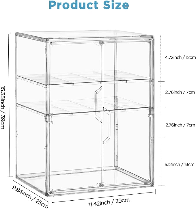 HBlife Baby Bottle Storage Organizer for Countertop Cabinet, 3 Tiers Adjustable Clear Acrylic Bottles Storage Station Case Box Container with 2 Removable Dividers and Magnetic Double Door, X-Large - Image 3