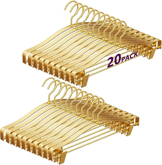 Wide Thickened Pants Hangers, Upgraded 2-in-1 Design Skirt Hangers, 20Pack | Non-Slip, Heavy Duty Shorts Hangers with 2 Adjustable Metal Clips for Pants, Skirt, Trousers, Jeans, Clothes by WSJYKN
