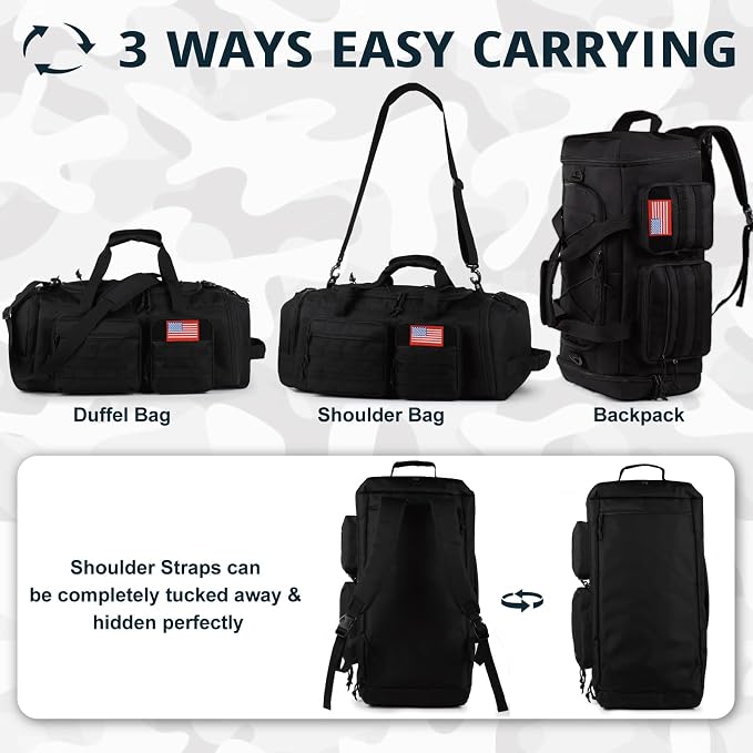 Tactical Gym Bag for Men,70L Large 3-in-1 Sports Duffle Bag for Travel Gym | Water Resistant ,Adjustable Shoulder Strap,MOLLE Weekender Overnight Bag with Shoes Compartment,Gym Backpack for Gym,Travel - Image 5