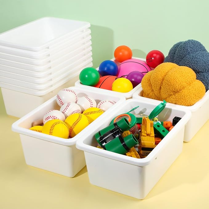 Outus 24 Pack Book Bins for Classroom Plastic Cubby Storage Bins Colored Kids Toy Organizer Container with 120 Pcs Self Adhesive Label for Student Teacher Library School Office Home(White) - Image 7