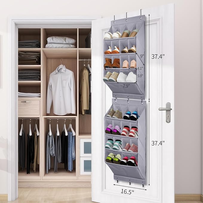 2 Pack Over the Door Shoe Organizers, Hanging Shoe Organizers Large Pockets | Shoe Storage for Closet, Shoe Holder for Boots, Sneakers, Heels, Hanging Shoe Organizer Shoe Rack for RV, Dorm, Home, Grey - Image 9